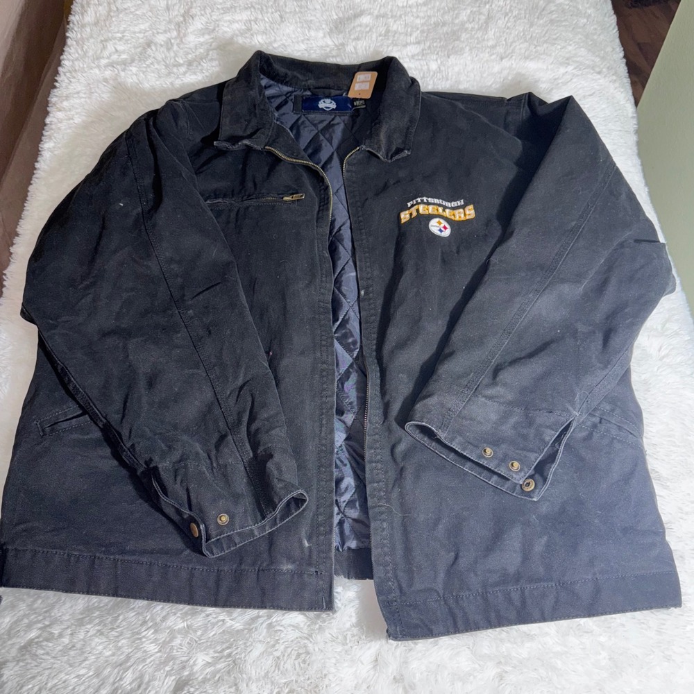 NFL Hardwear Pittsburgh Steelers Jacket Mens XL Black Excellent Canvas Quilted
